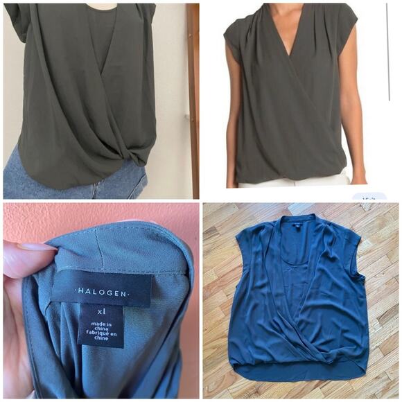 Halogen Beluga gray faux wrap front blouse - Picture 1 of 9